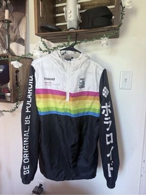 Polaroid Kids White, Black Rainbow Stripe Windbreaker Jacket